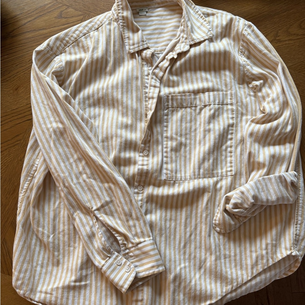 Striped Beige and White Button Down Shirt